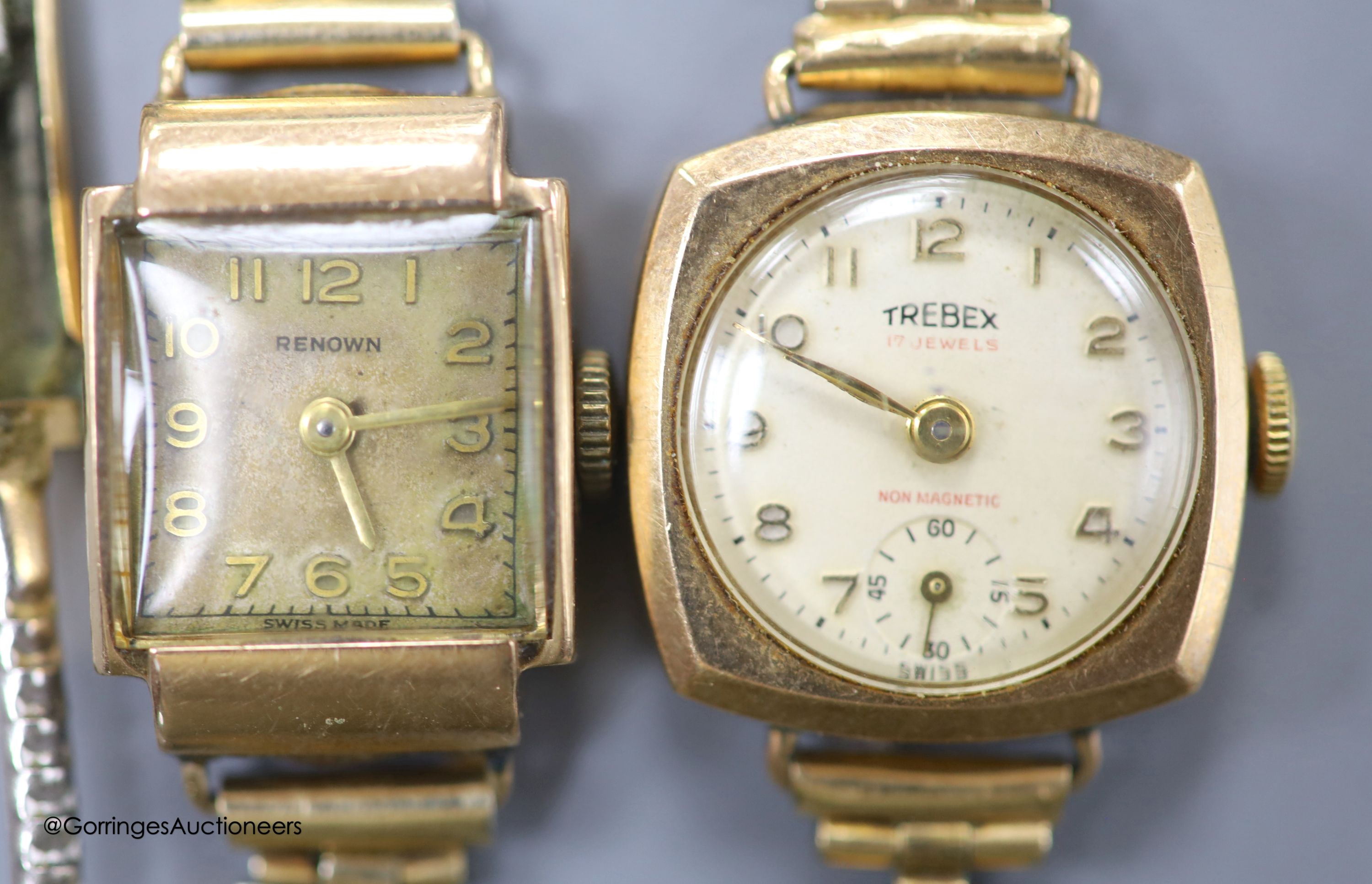 A ladys' Renown 9ct gold-cased wristwatch and a similar Trebex wristwatch